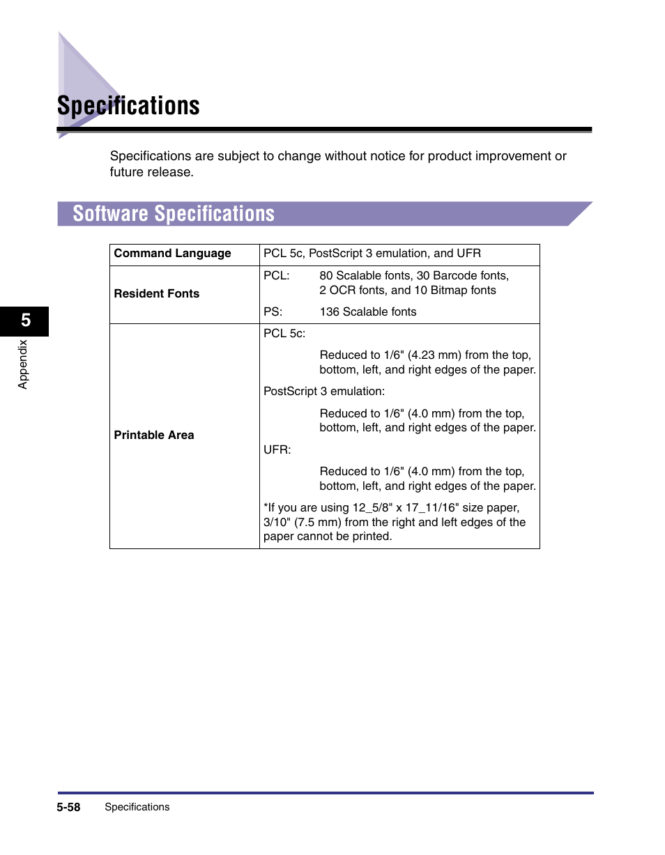 Specifications, Software specifications, Specifications -58 | Software specifications -58 | Canon imageRUNNER C3100 N User Manual | Page 152 / 158