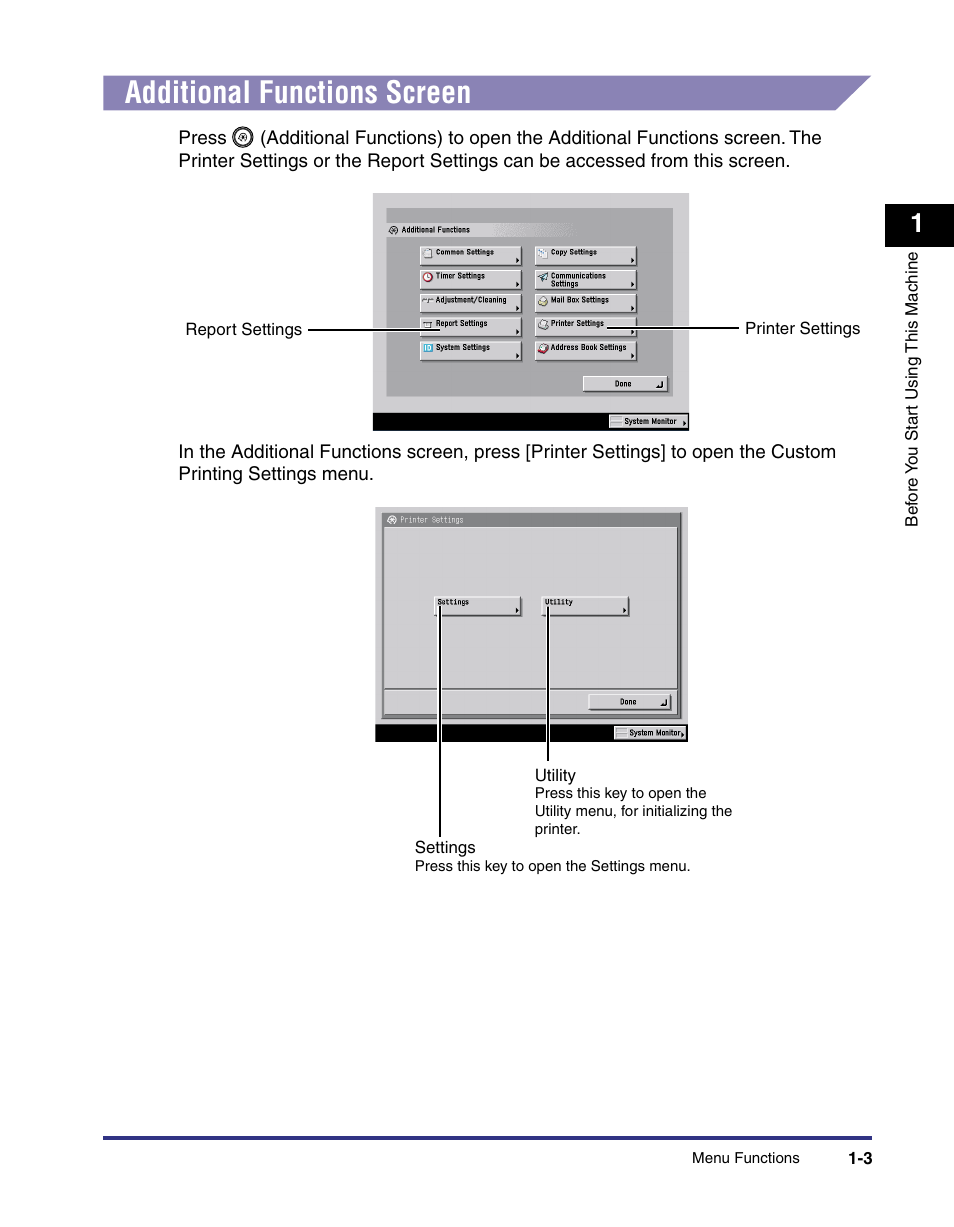 Additional functions screen, Additional functions screen -3 | Canon imageRUNNER C3100 N User Manual | Page 19 / 158