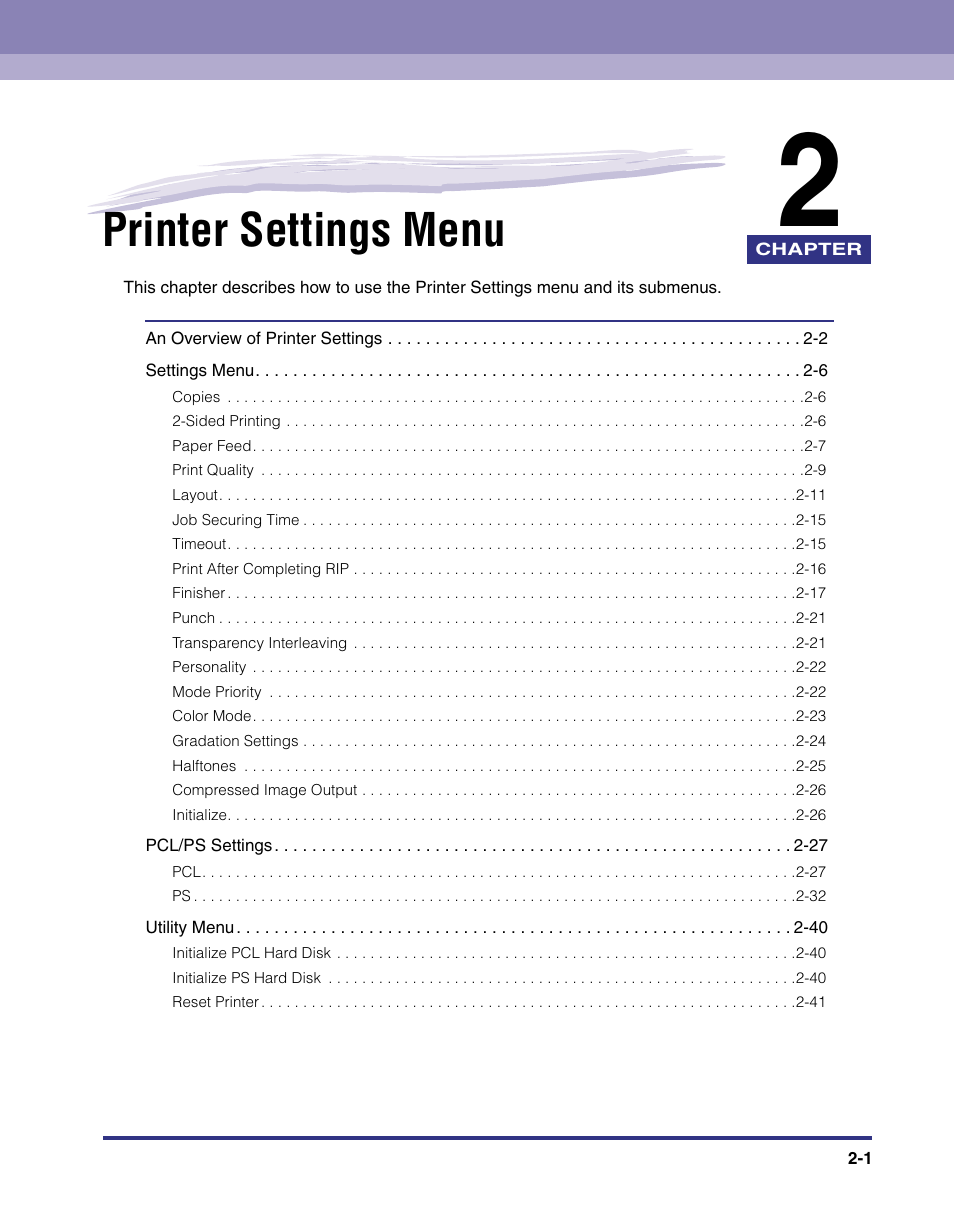Printer settings menu | Canon imageRUNNER C3100 N User Manual | Page 31 / 158
