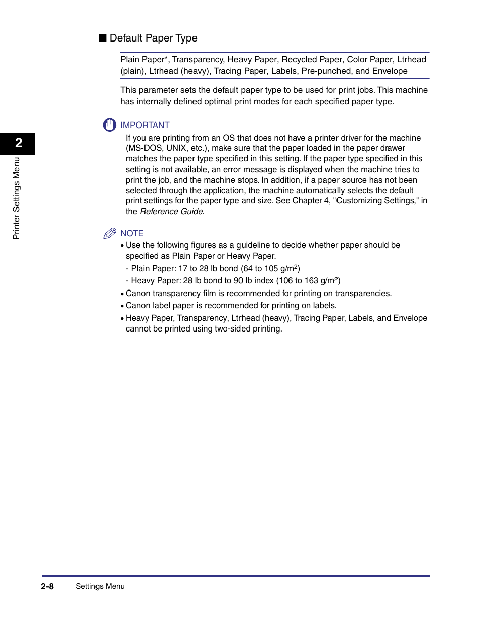 Default paper type | Canon imageRUNNER C3100 N User Manual | Page 38 / 158