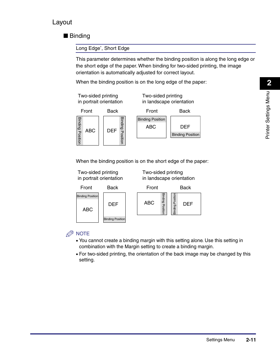 Layout, Layout -11, Binding | Canon imageRUNNER C3100 N User Manual | Page 41 / 158