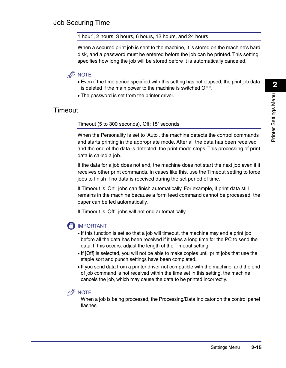 Job securing time, Timeout, Job securing time -15 | Timeout -15 | Canon imageRUNNER C3100 N User Manual | Page 45 / 158