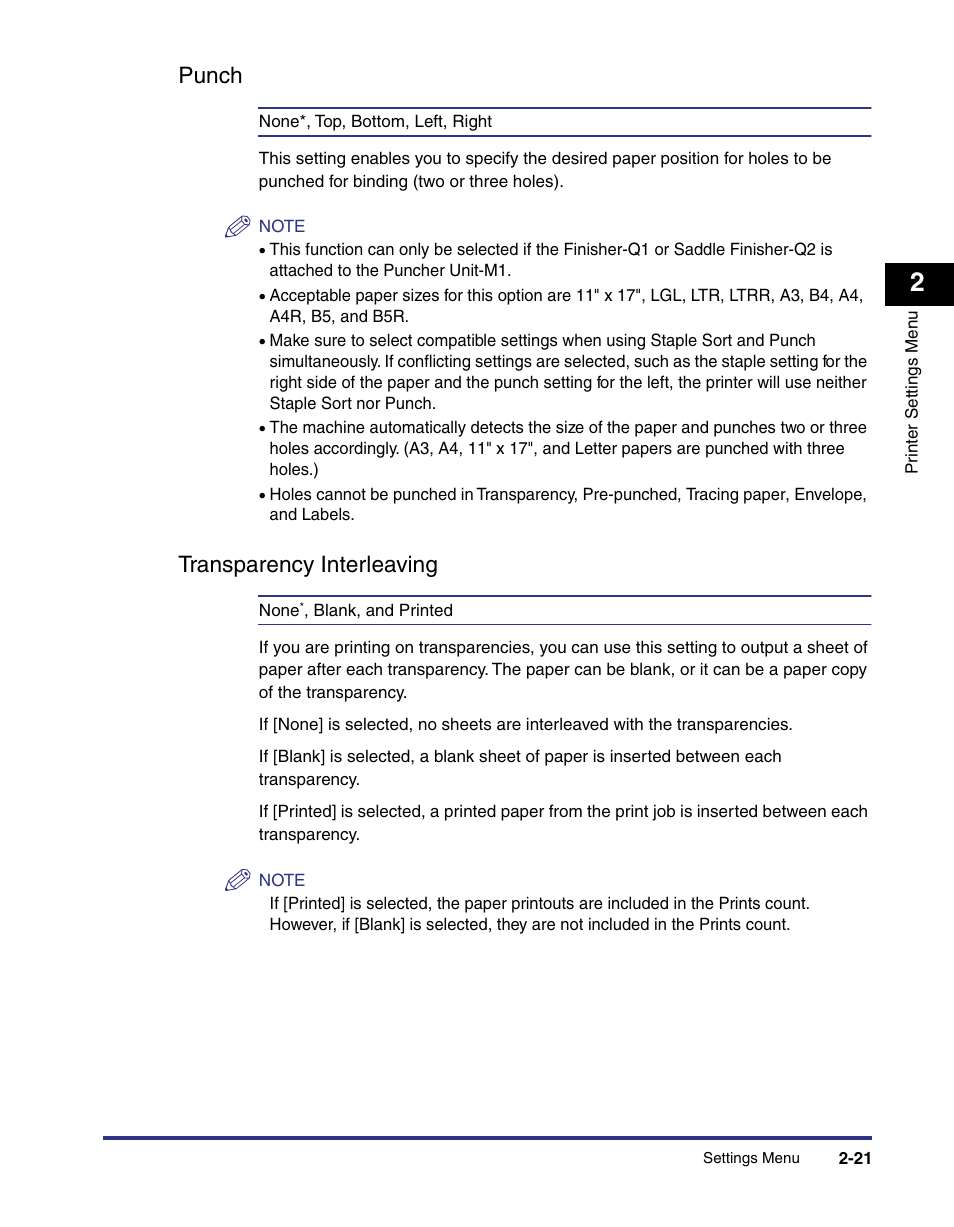 Punch, Transparency interleaving, Punch -21 | Transparency interleaving -21 | Canon imageRUNNER C3100 N User Manual | Page 51 / 158
