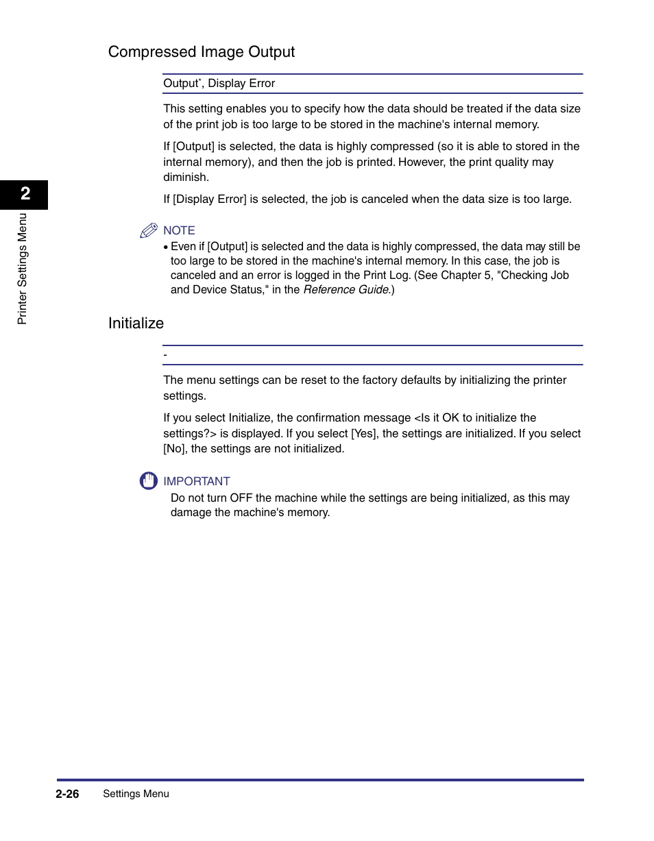 Compressed image output, Initialize, Compressed image output -26 | Initialize -26 | Canon imageRUNNER C3100 N User Manual | Page 56 / 158