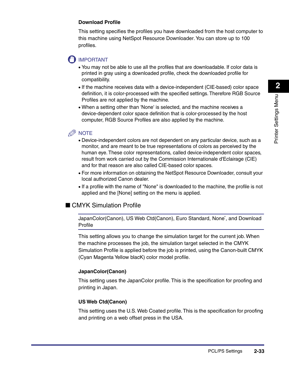 Cmyk simulation profile | Canon imageRUNNER C3100 N User Manual | Page 63 / 158