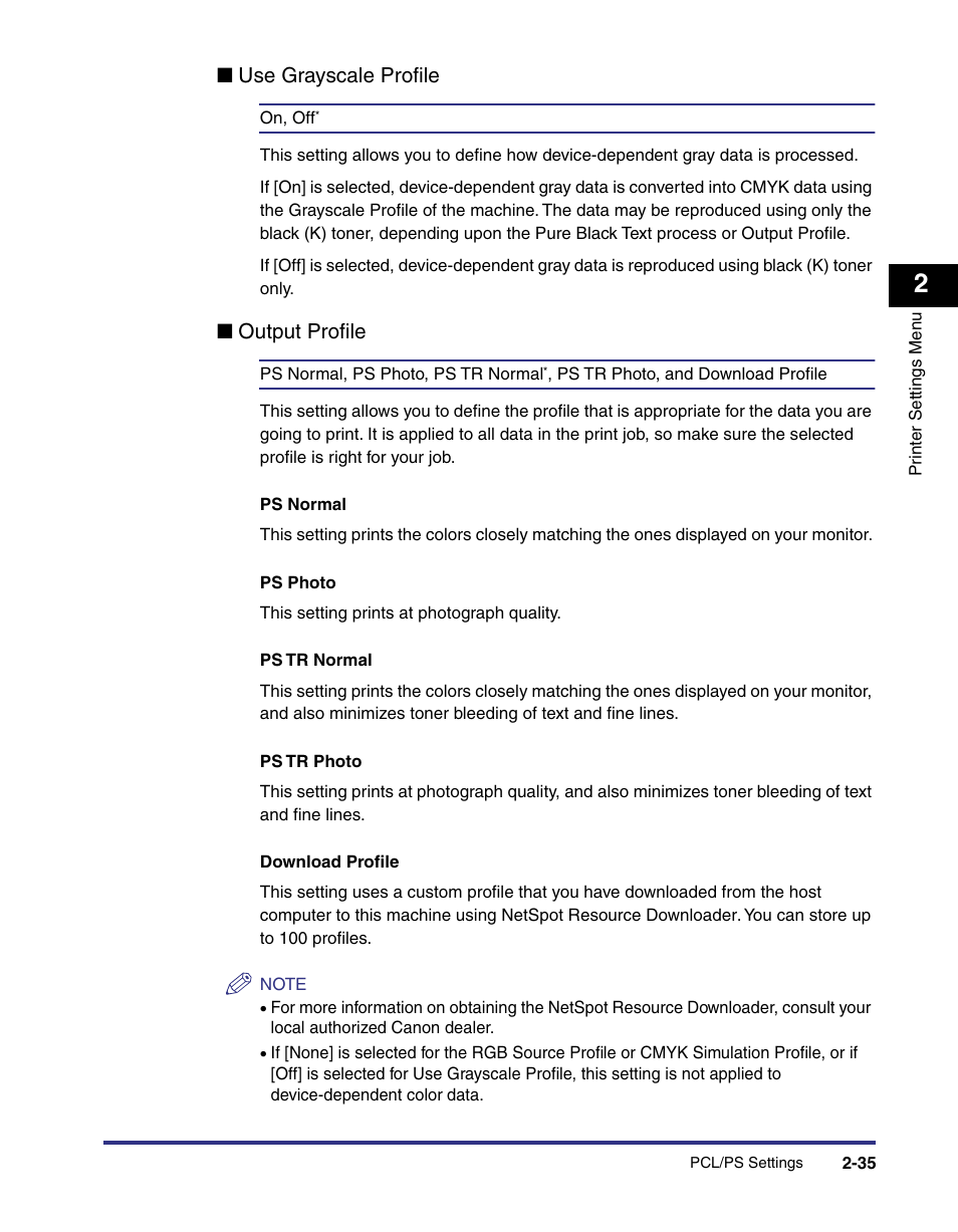 Use grayscale profile, Output profile | Canon imageRUNNER C3100 N User Manual | Page 65 / 158