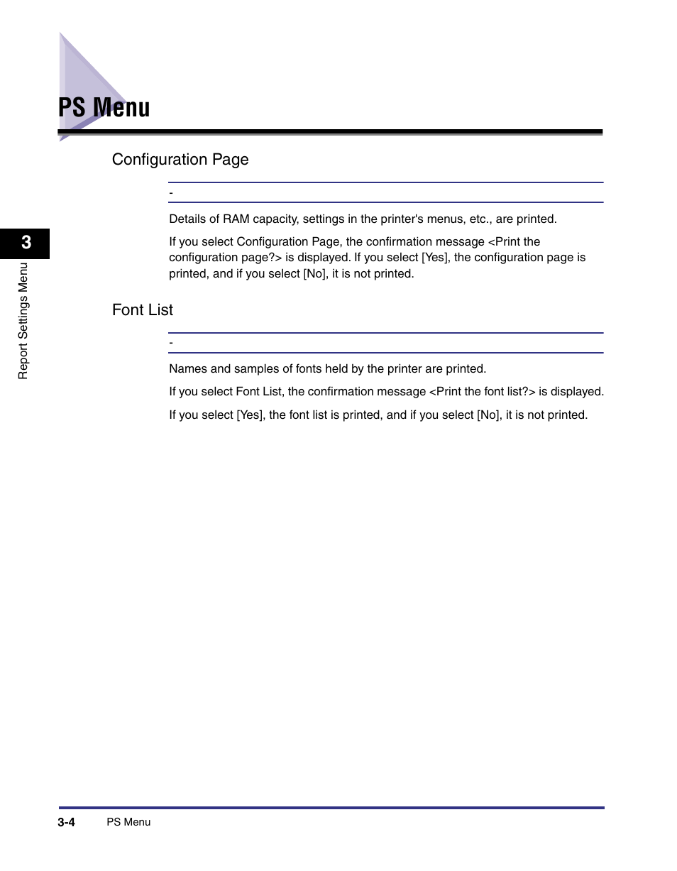Ps menu, Font list, Ps menu -4 | Font list -4 | Canon imageRUNNER C3100 N User Manual | Page 76 / 158