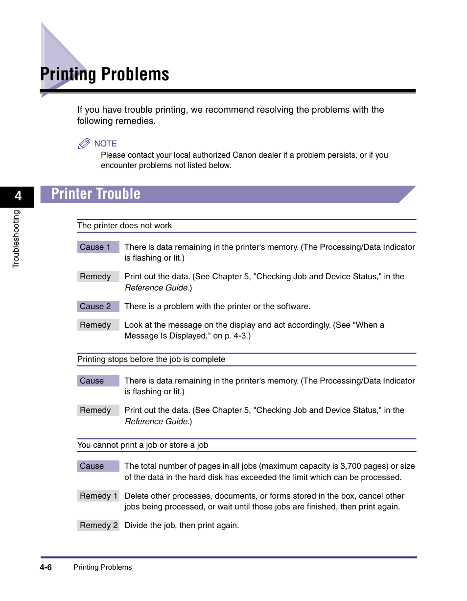 Printing problems, Printer trouble, Printing problems -6 | Printer trouble -6 | Canon imageRUNNER C3100 N User Manual | Page 82 / 158