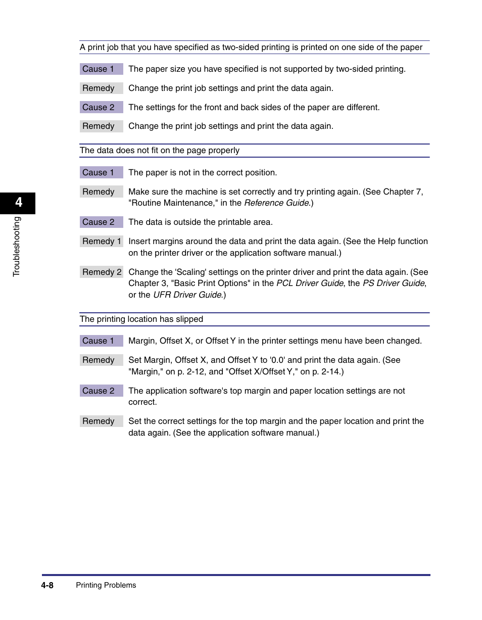 Cause 1 the paper is not in the correct position, Cause 2 the data is outside the printable area | Canon imageRUNNER C3100 N User Manual | Page 84 / 158