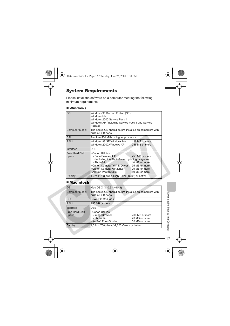 System requirements (p. 17), P. 17), System requirements | Canon A620 User Manual | Page 19 / 26