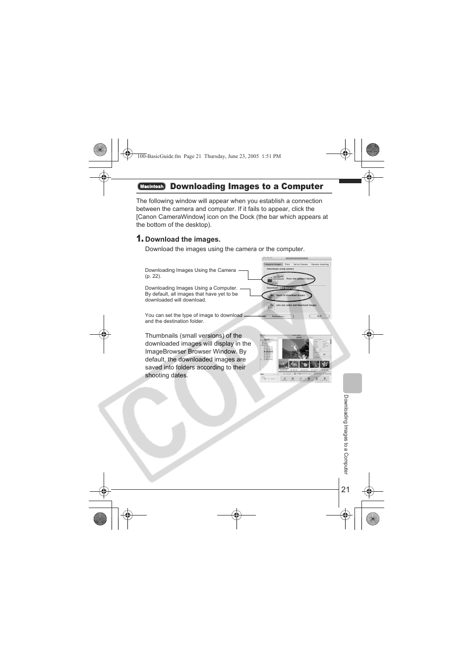 Downloading images to a computer | Canon A620 User Manual | Page 23 / 26
