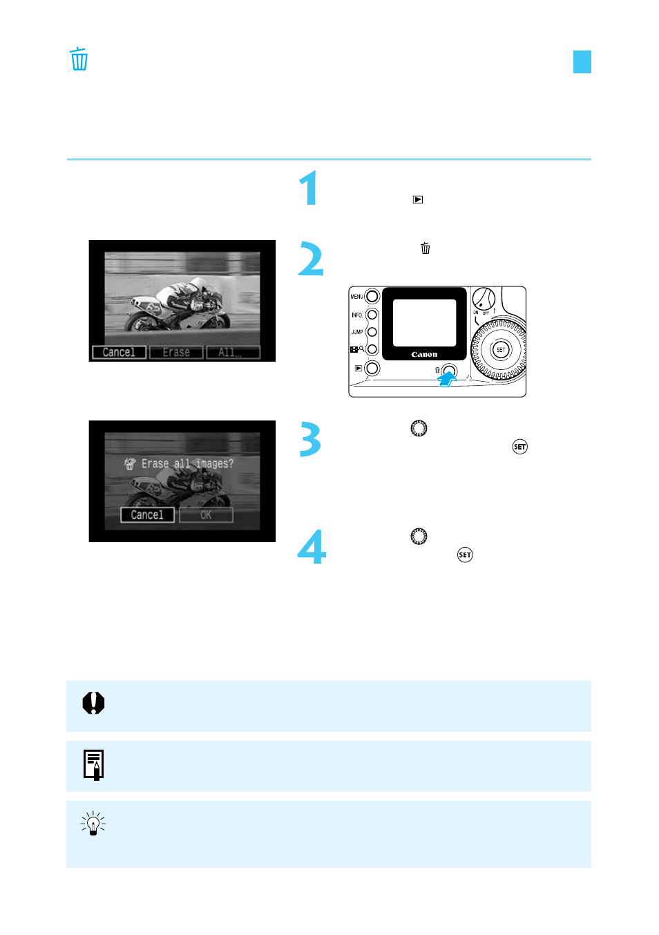 Erasing images (all image erase) | Canon BP-511 User Manual | Page 104 / 148