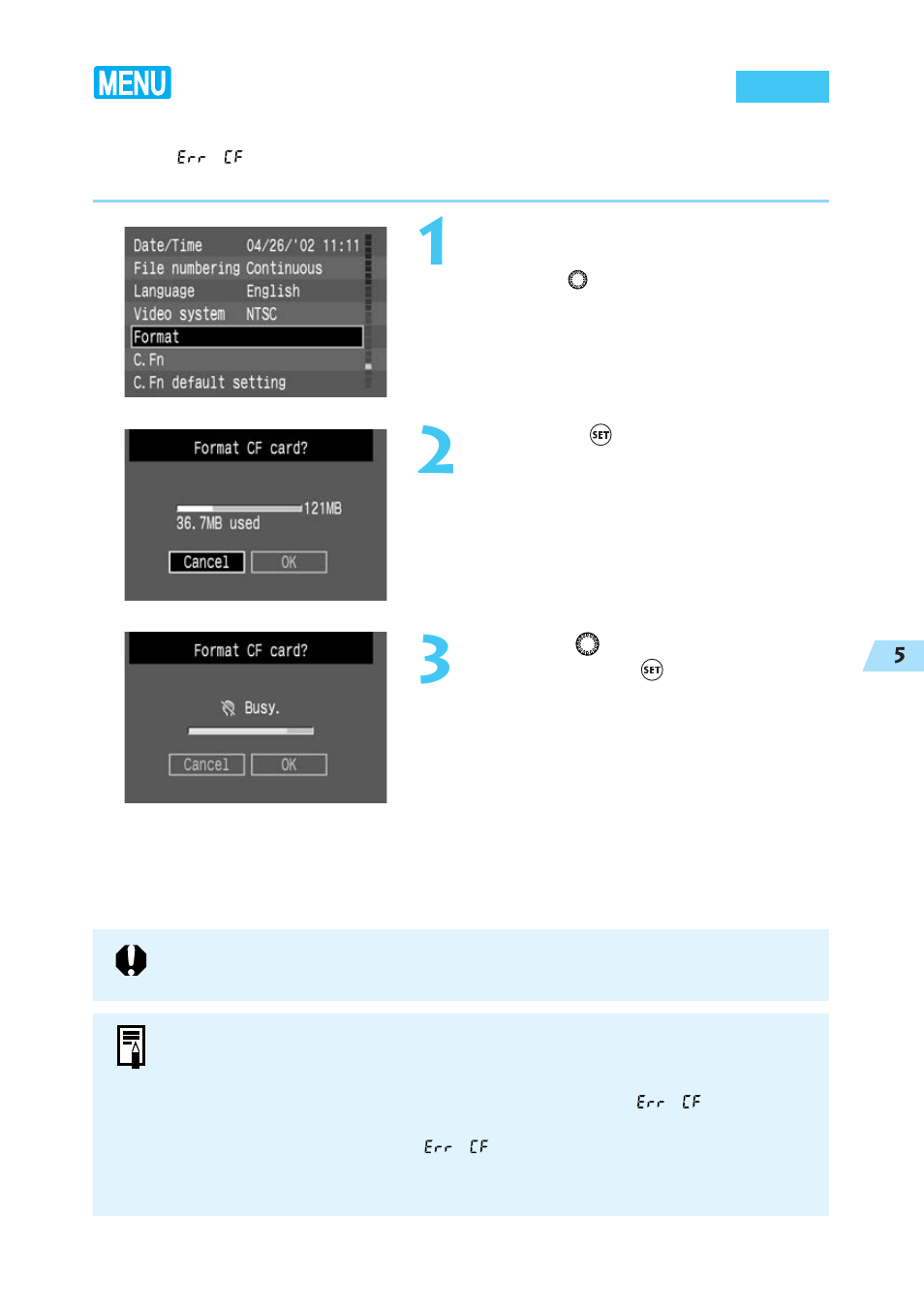 Formatting the cf card | Canon BP-511 User Manual | Page 105 / 148