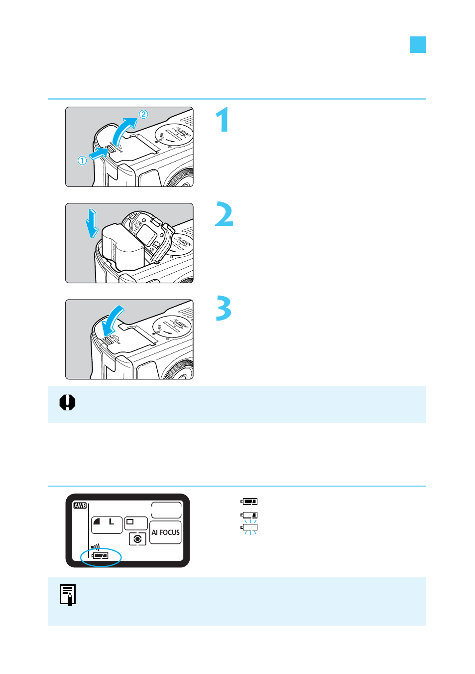 Inserting and removing the battery pack, Inserting the battery pack, Battery level icons | Canon BP-511 User Manual | Page 24 / 148