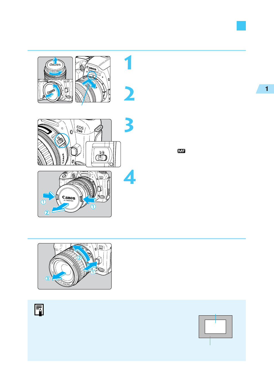 Mounting and detaching a lens, Mounting a lens, Detaching a lens | Canon BP-511 User Manual | Page 27 / 148