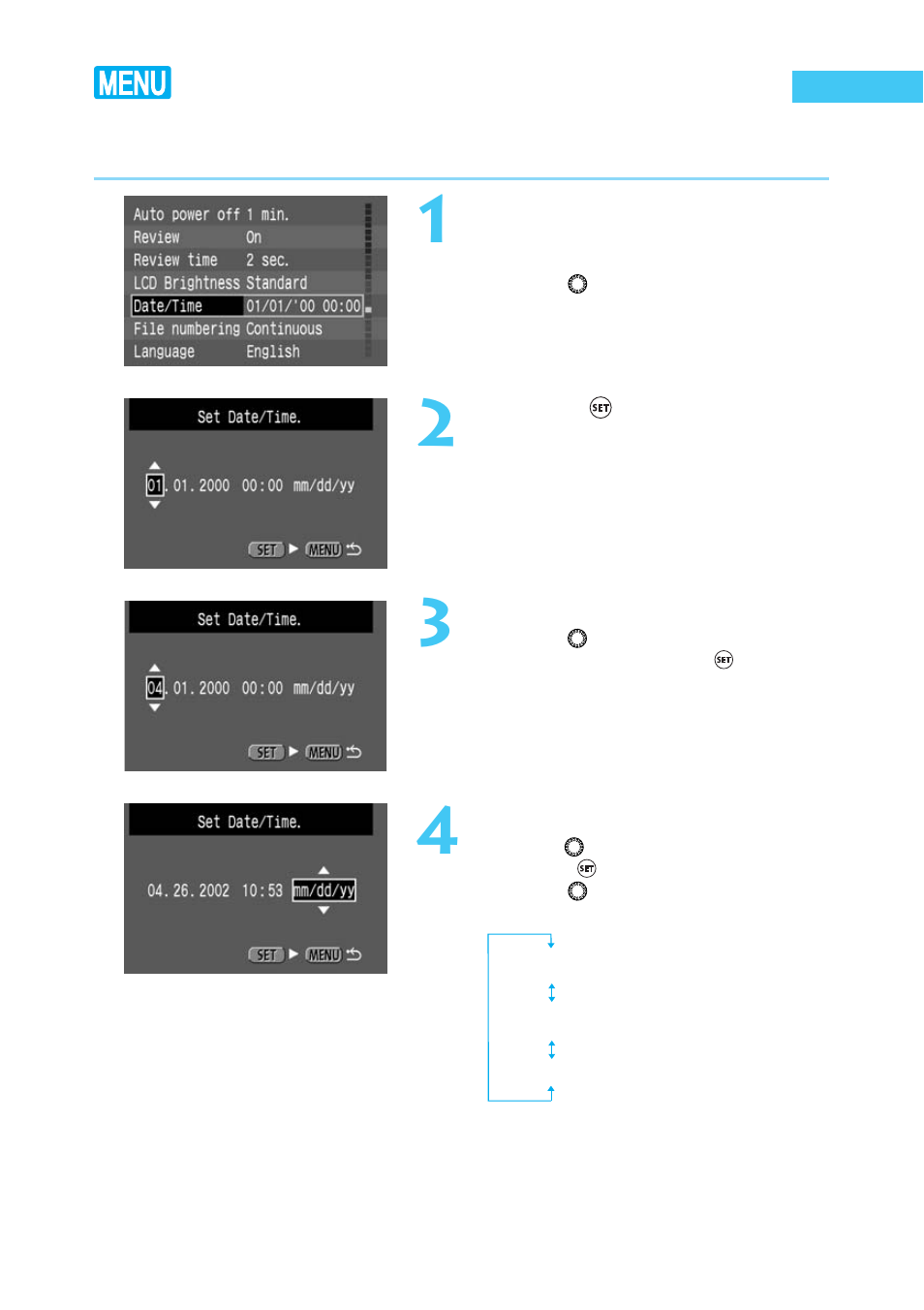 Setting the date and time | Canon BP-511 User Manual | Page 34 / 148