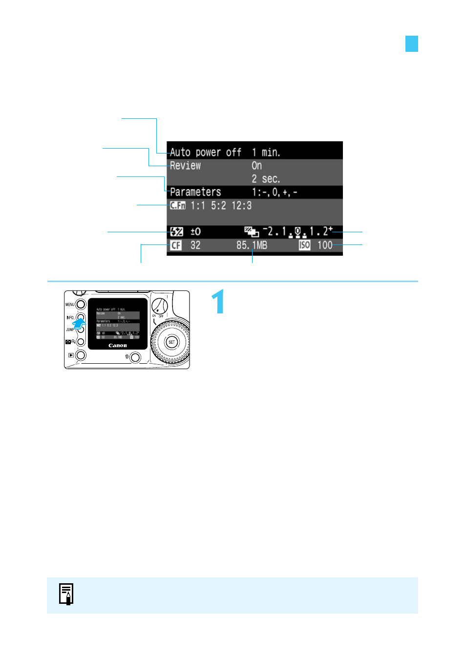 Info. checking camera settings | Canon BP-511 User Manual | Page 60 / 148