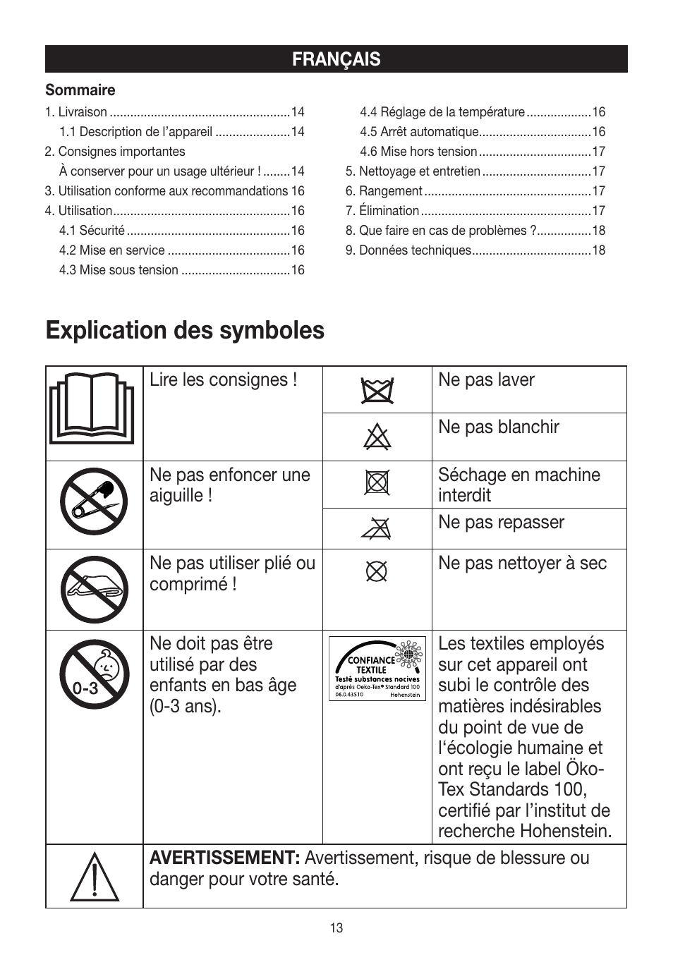 Explication des symboles | Beurer FW 20 User Manual | Page 13 / 48