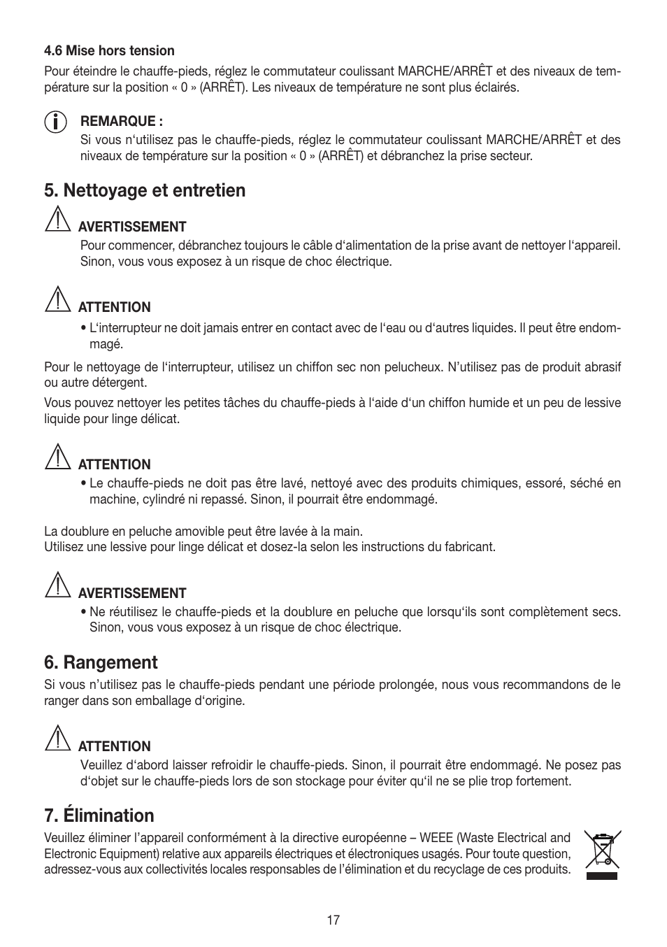 Nettoyage et entretien, Rangement, Élimination | Beurer FW 20 User Manual | Page 17 / 48