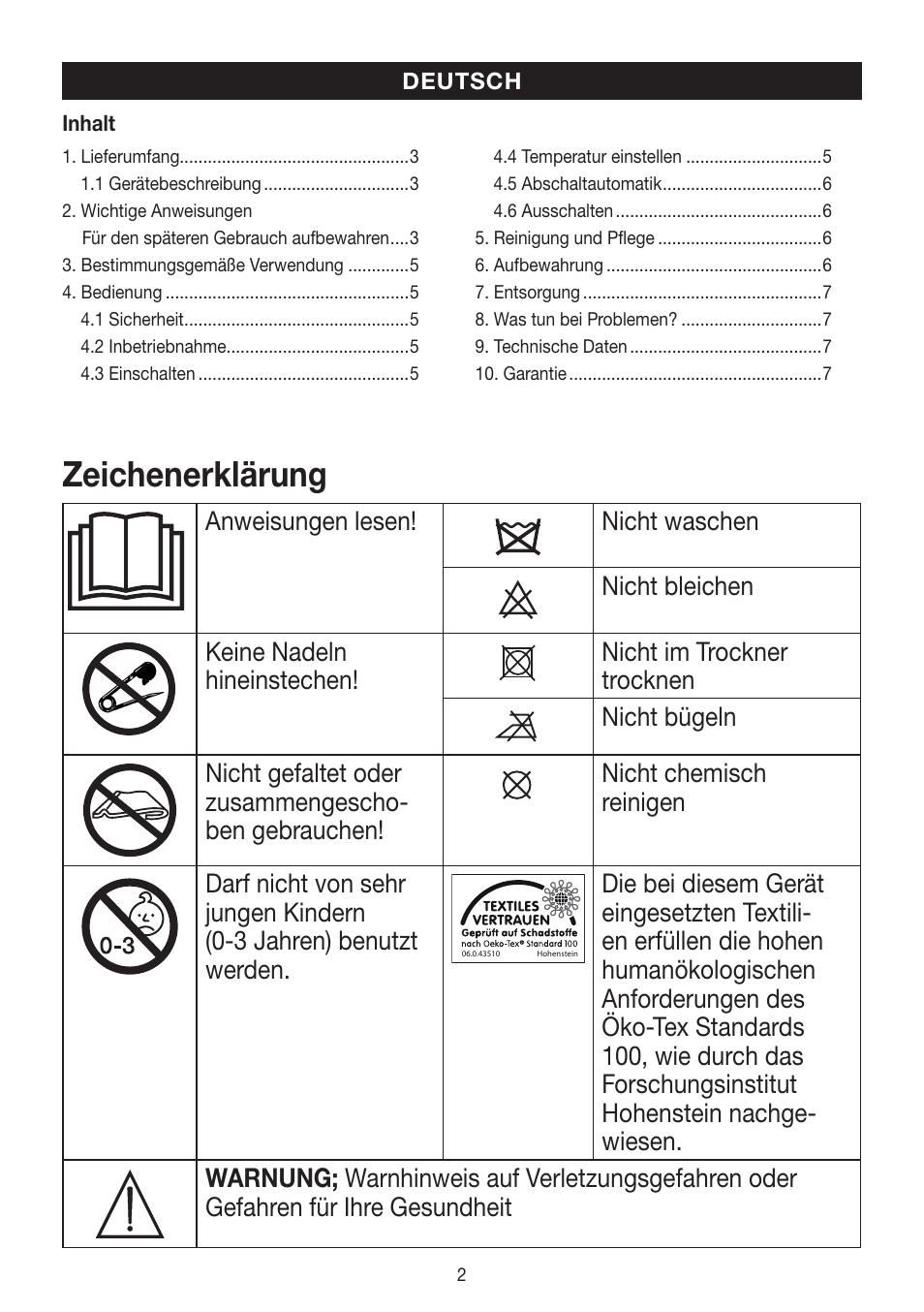 Zeichenerklärung | Beurer FW 20 User Manual | Page 2 / 48