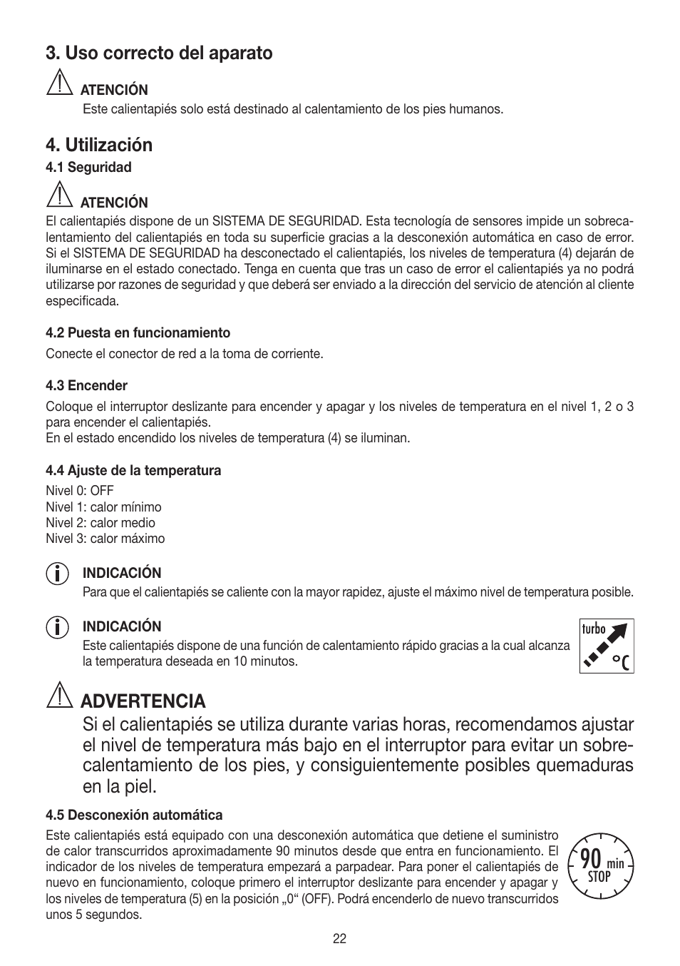 Uso correcto del aparato, Utilización | Beurer FW 20 User Manual | Page 22 / 48