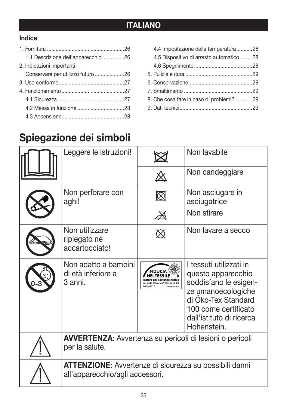 Spiegazione dei simboli | Beurer FW 20 User Manual | Page 25 / 48