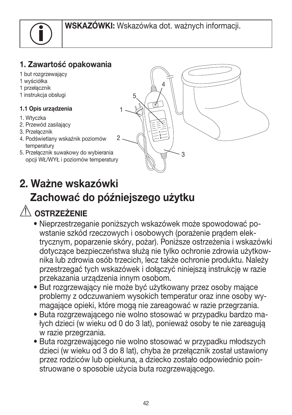 Ważne wskazówki zachować do późniejszego użytku | Beurer FW 20 User Manual | Page 42 / 48