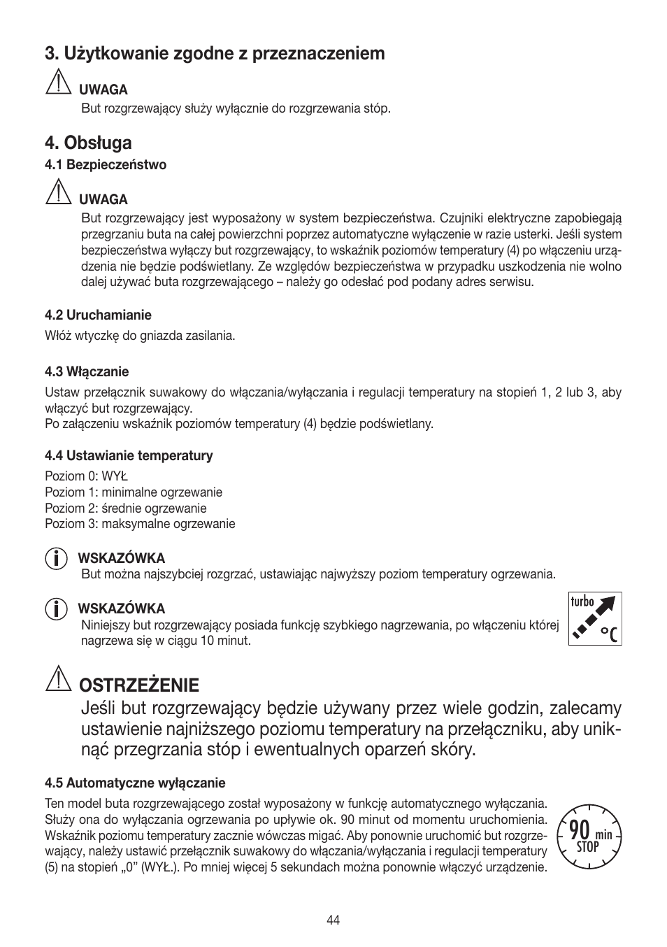 Użytkowanie zgodne z przeznaczeniem, Obsługa | Beurer FW 20 User Manual | Page 44 / 48