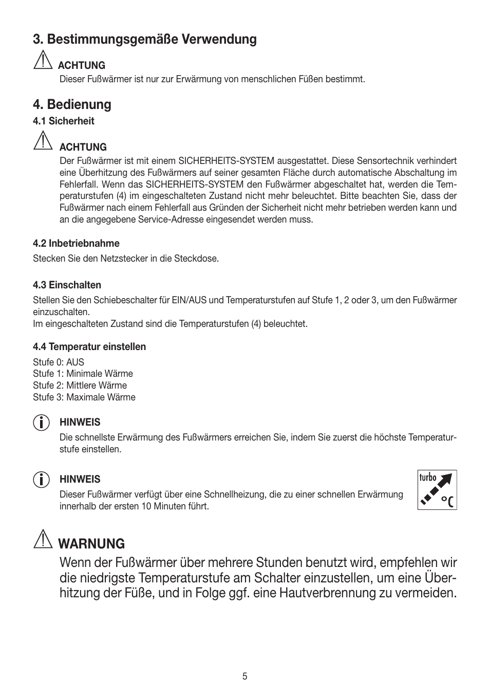 Bestimmungsgemäße verwendung, Bedienung | Beurer FW 20 User Manual | Page 5 / 48