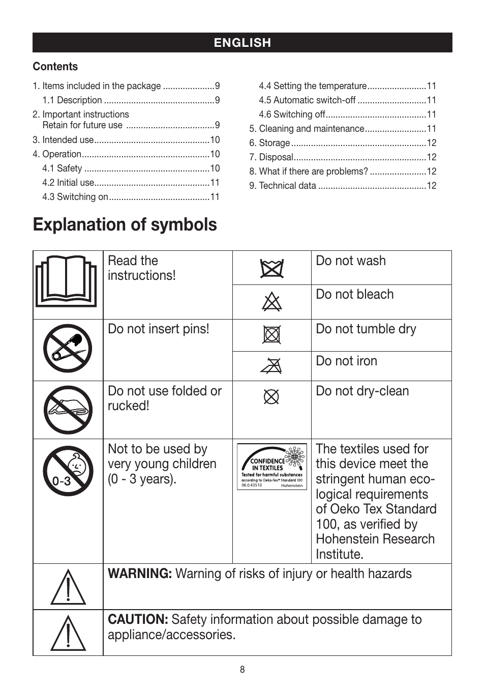 Explanation of symbols | Beurer FW 20 User Manual | Page 8 / 48