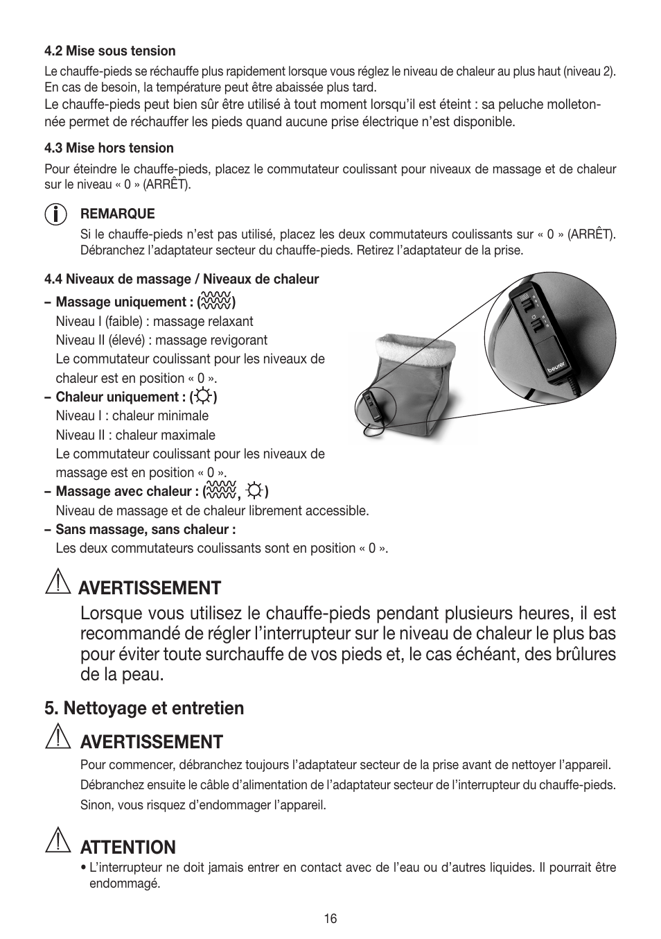 Avertissement, Attention | Beurer FWM 40 User Manual | Page 16 / 44