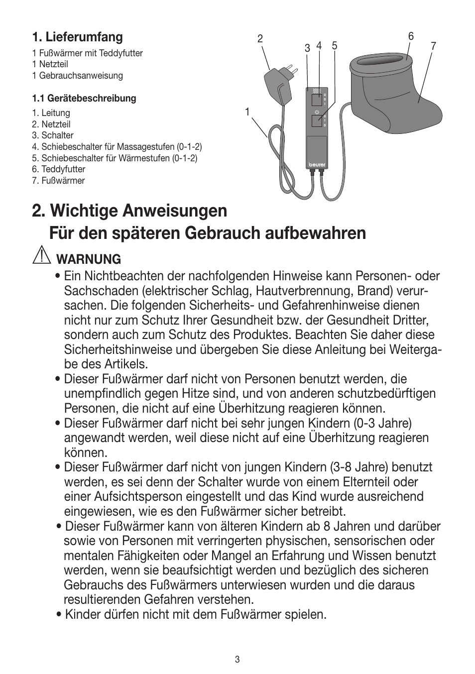 Lieferumfang | Beurer FWM 40 User Manual | Page 3 / 44