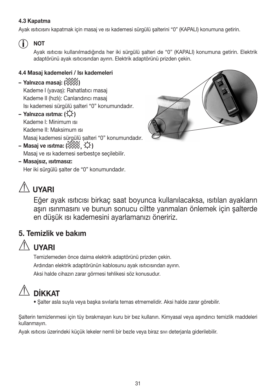 Uyari, Dikkat | Beurer FWM 40 User Manual | Page 31 / 44