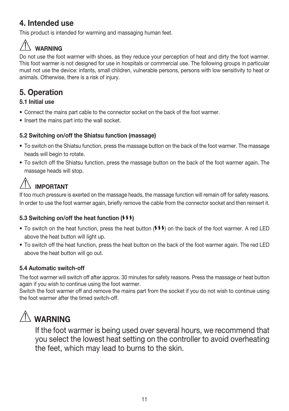 Intended use, Operation | Beurer FWM 50 User Manual | Page 11 / 44