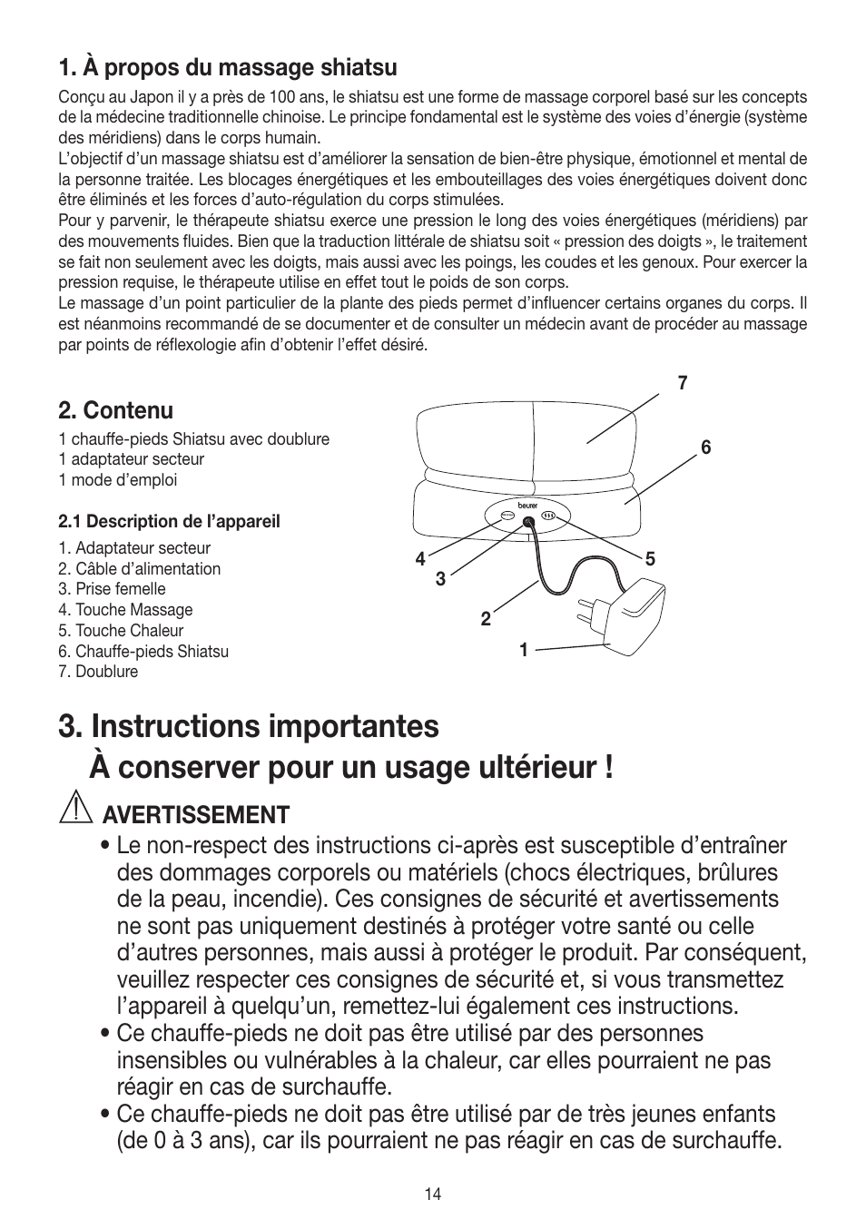 À propos du massage shiatsu, Contenu | Beurer FWM 50 User Manual | Page 14 / 44