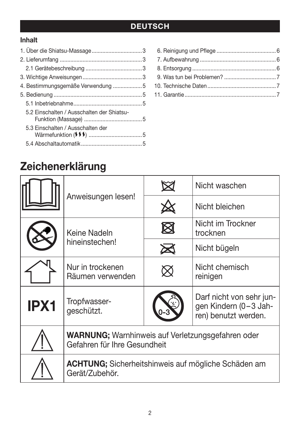 Ipx1, Zeichenerklärung | Beurer FWM 50 User Manual | Page 2 / 44