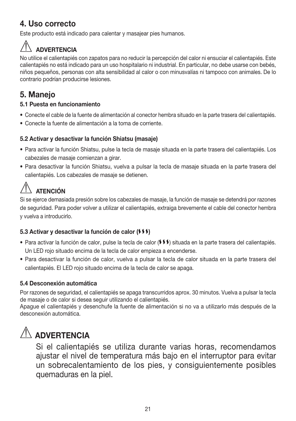 Uso correcto, Manejo | Beurer FWM 50 User Manual | Page 21 / 44