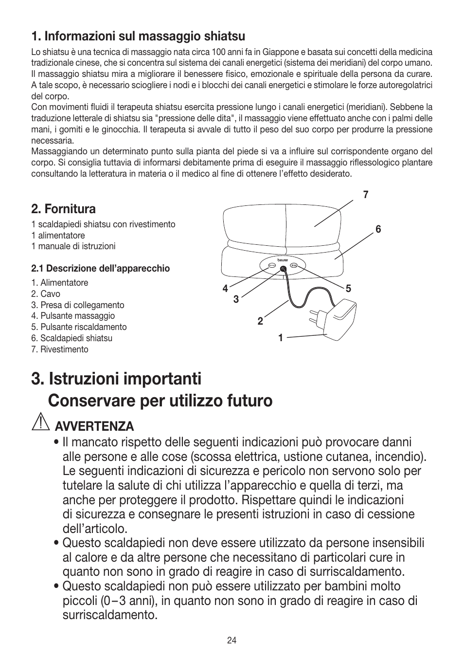 Informazioni sul massaggio shiatsu, Fornitura | Beurer FWM 50 User Manual | Page 24 / 44