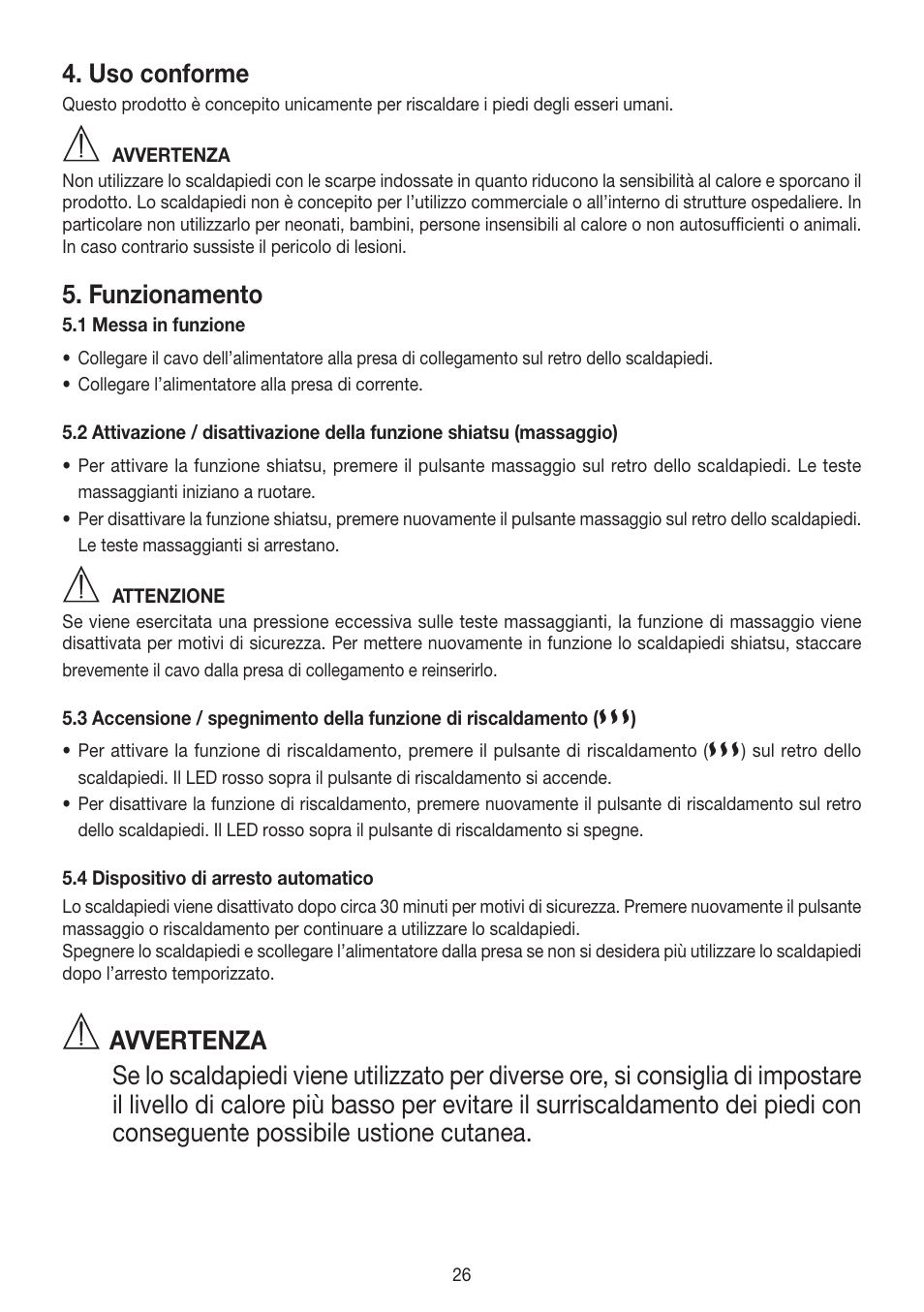 Uso conforme, Funzionamento | Beurer FWM 50 User Manual | Page 26 / 44