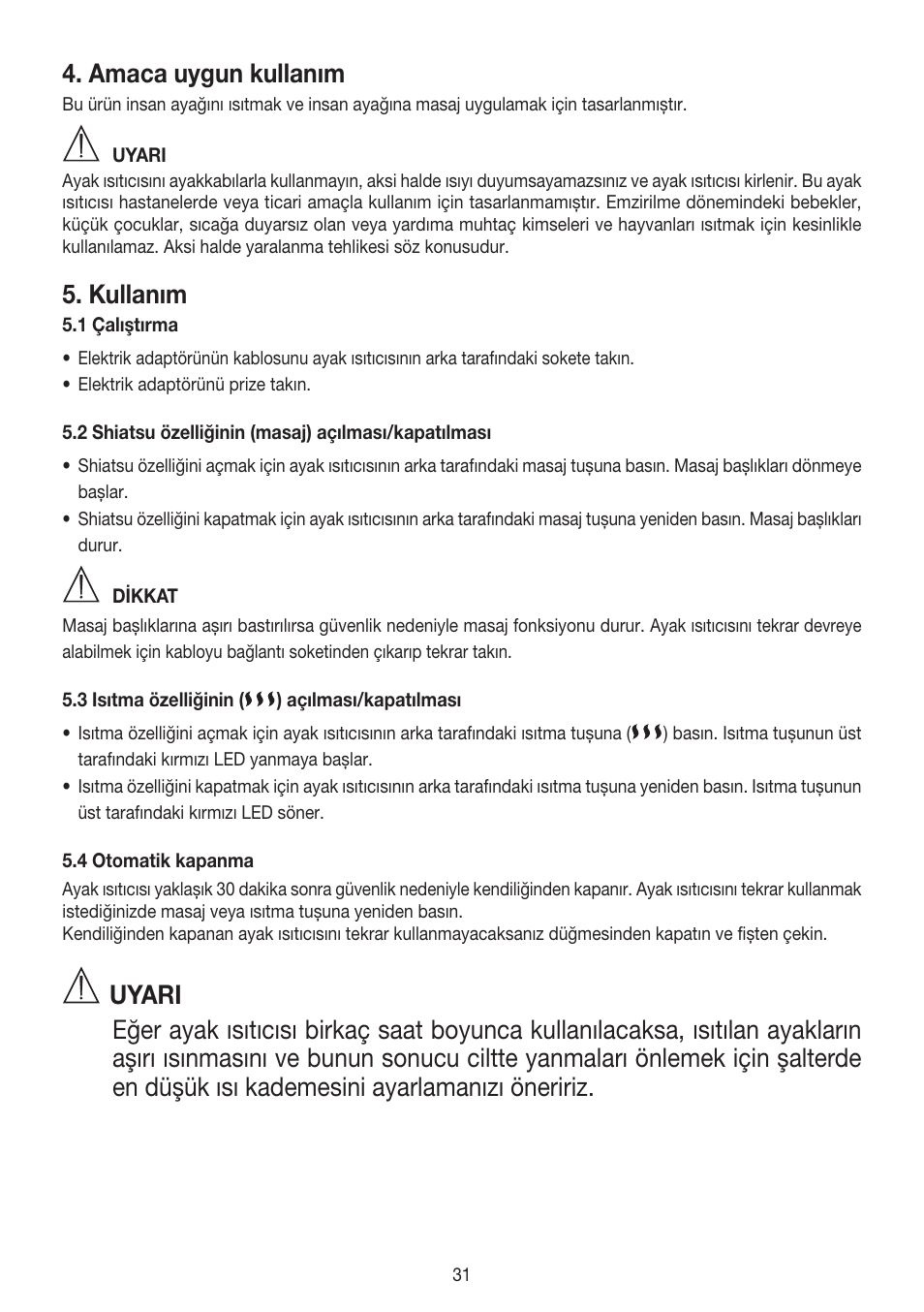 Amaca uygun kullanım, Kullanım | Beurer FWM 50 User Manual | Page 31 / 44