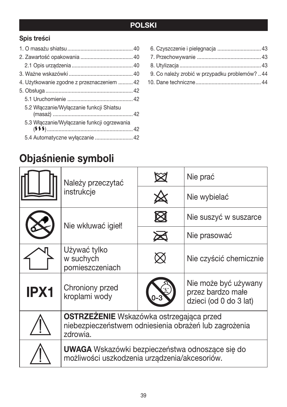 Ipx1, Objaśnienie symboli | Beurer FWM 50 User Manual | Page 39 / 44