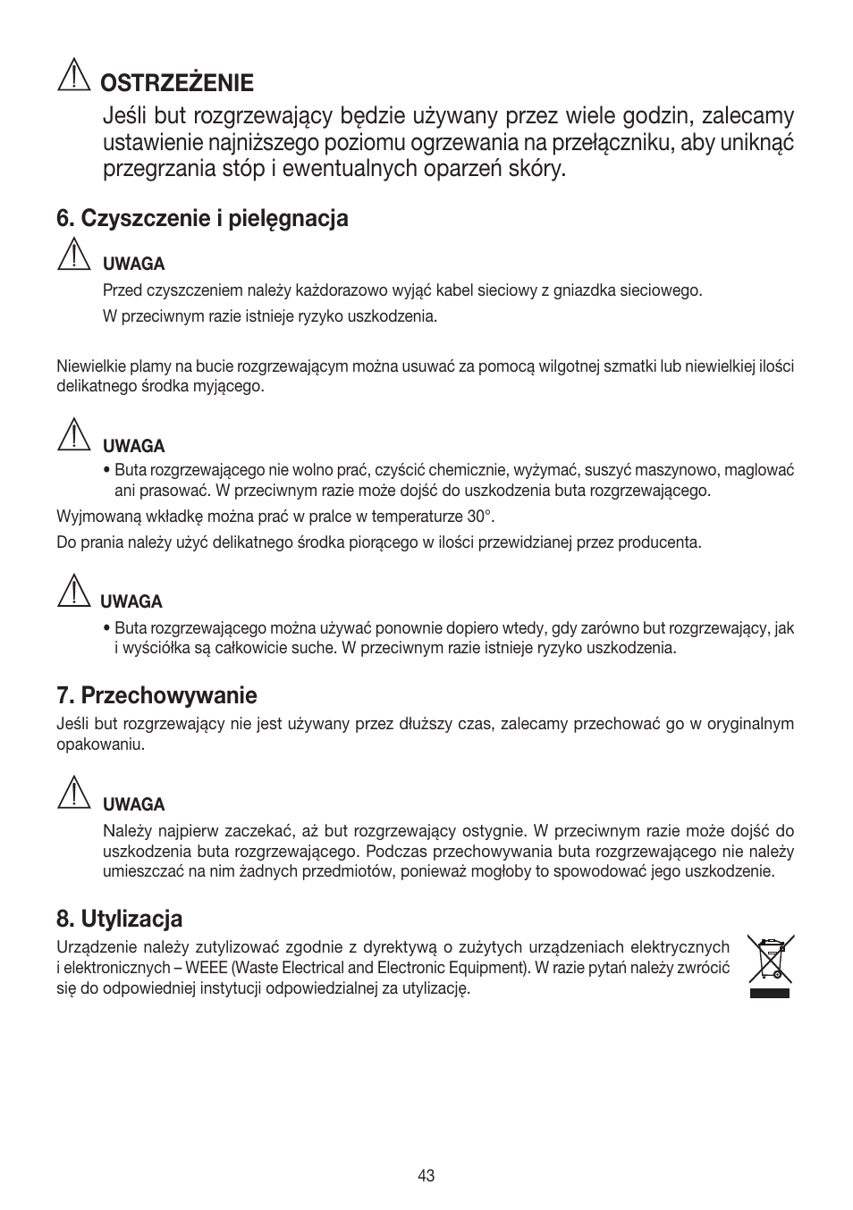 Przechowywanie, Utylizacja | Beurer FWM 50 User Manual | Page 43 / 44