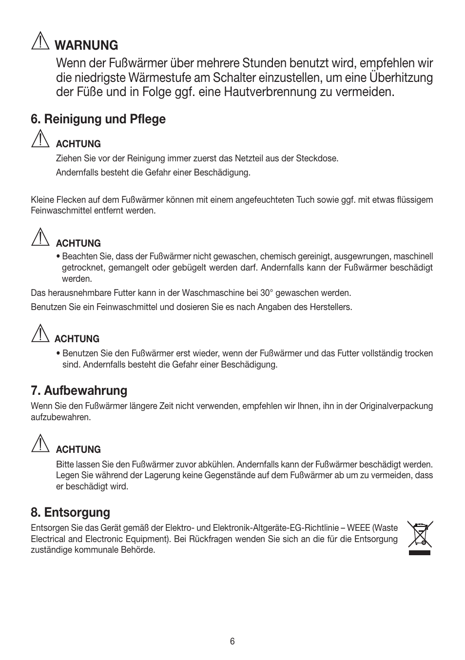 Aufbewahrung, Entsorgung | Beurer FWM 50 User Manual | Page 6 / 44