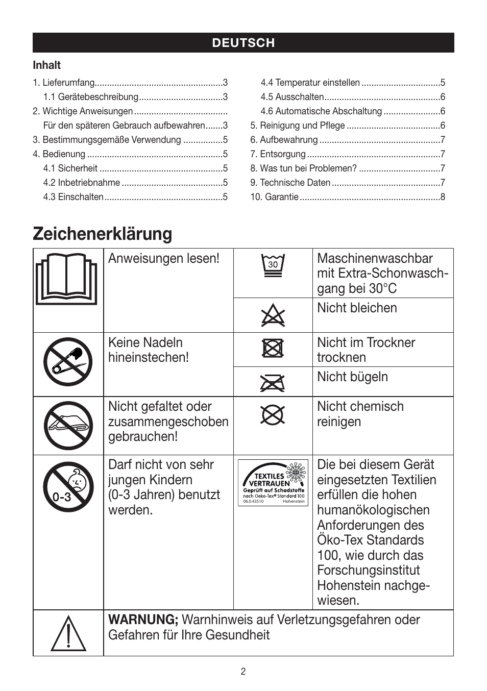 Zeichenerklärung | Beurer HD 100 User Manual | Page 2 / 52