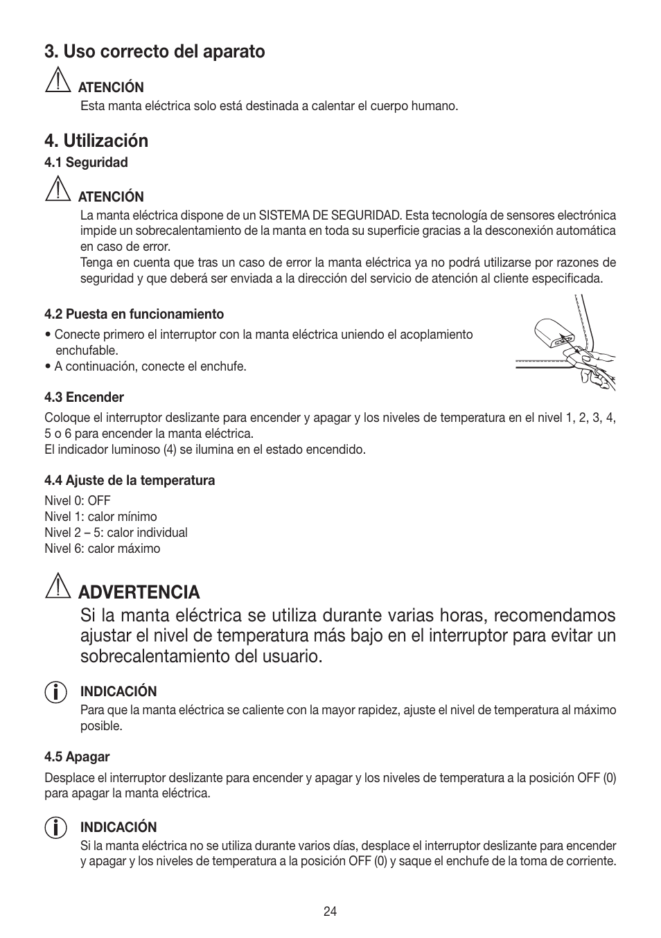 Uso correcto del aparato, Utilización | Beurer HD 100 User Manual | Page 24 / 52