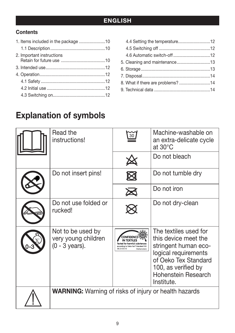 Explanation of symbols | Beurer HD 100 User Manual | Page 9 / 52