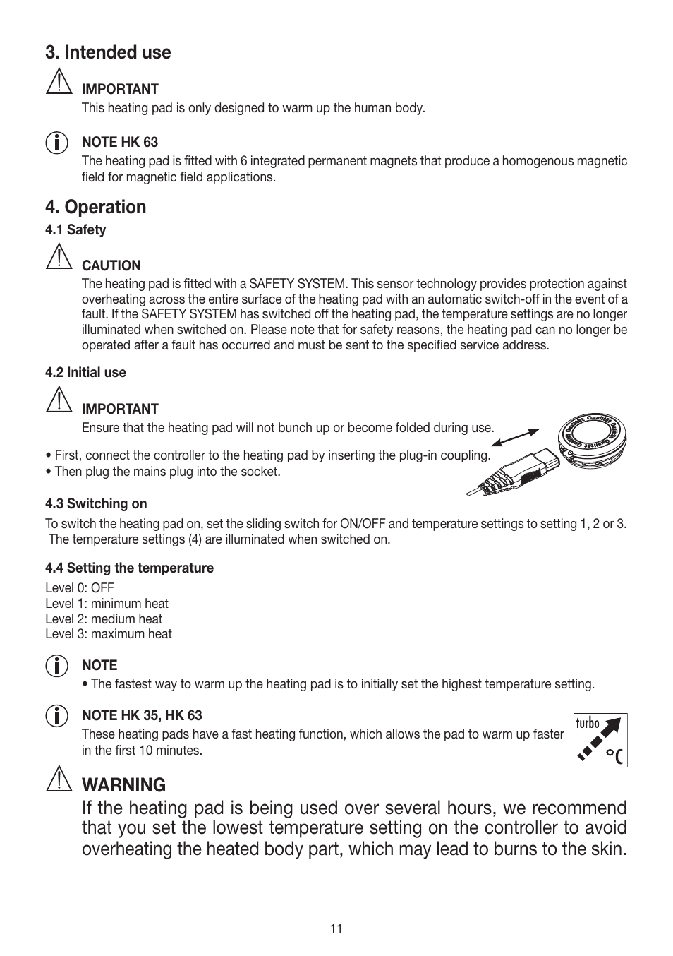 Intended use, Operation | Beurer HK 25 User Manual | Page 11 / 52