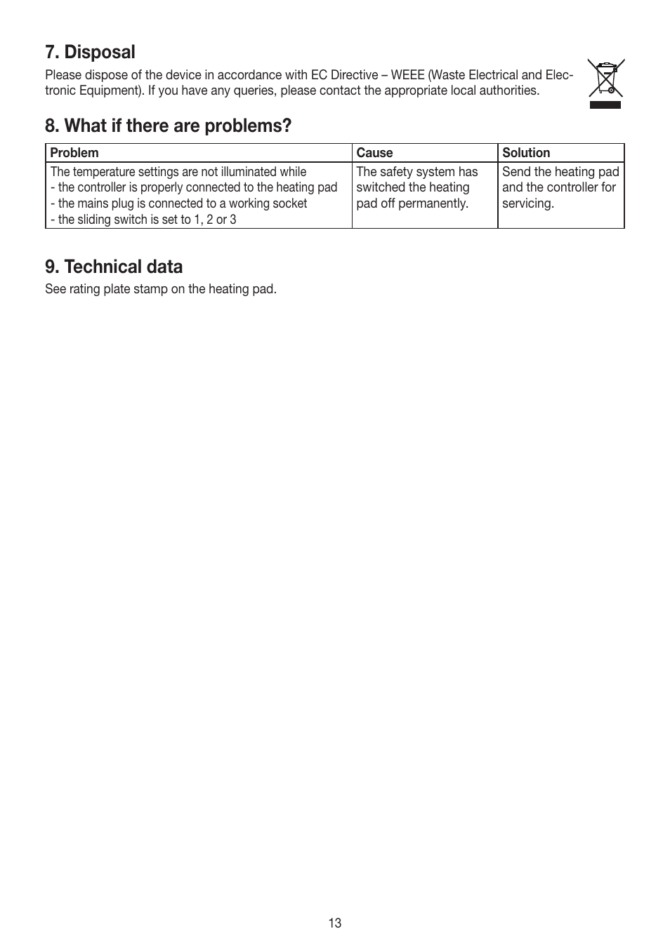 Disposal, What if there are problems, Technical data | Beurer HK 25 User Manual | Page 13 / 52