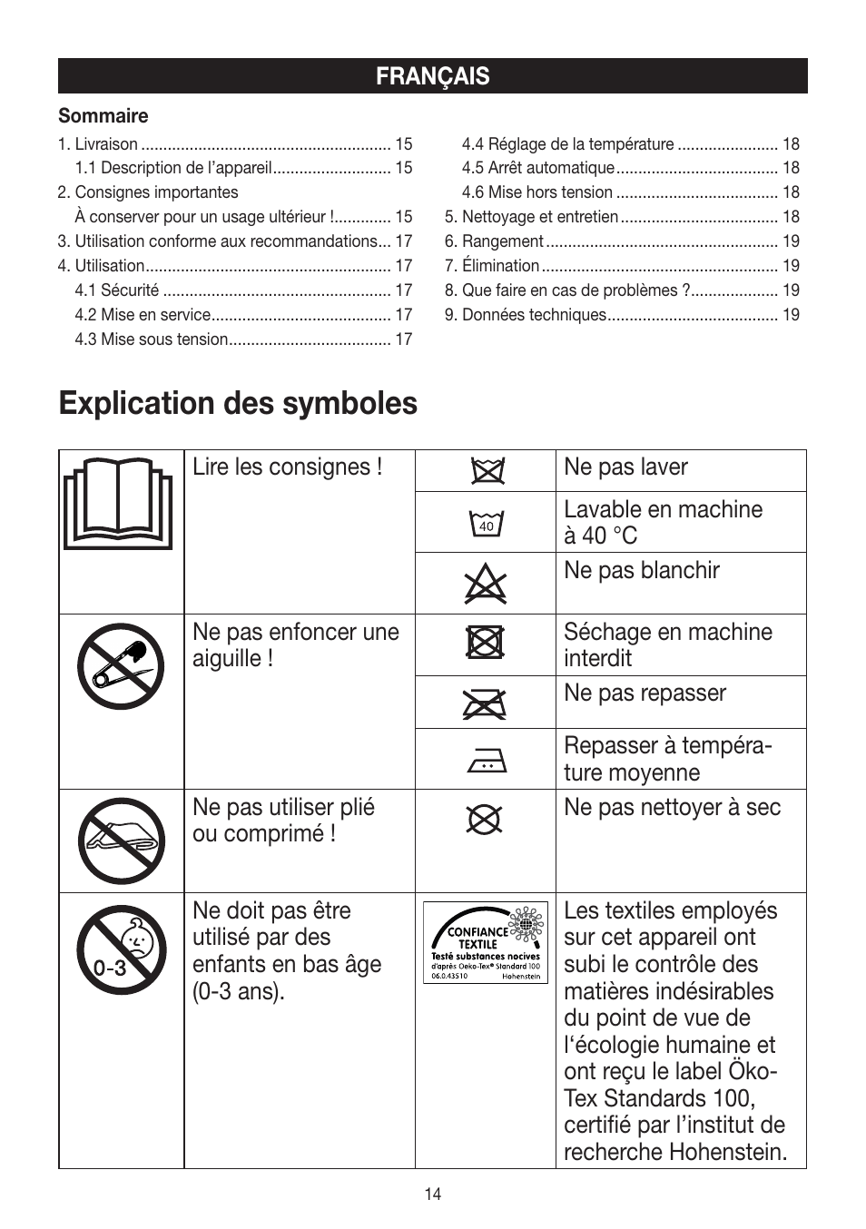 Explication des symboles | Beurer HK 25 User Manual | Page 14 / 52