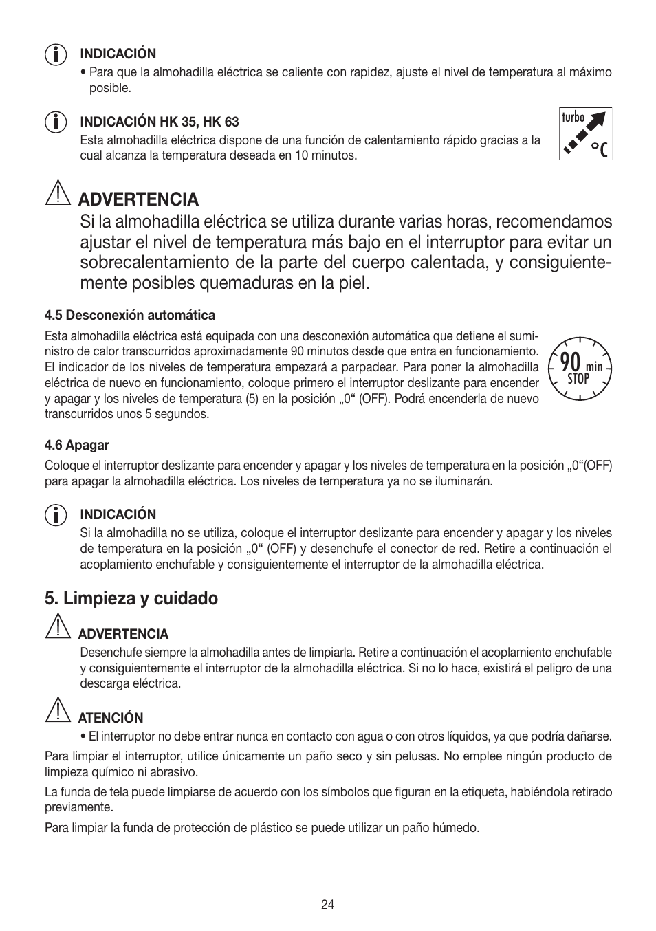 Limpieza y cuidado | Beurer HK 25 User Manual | Page 24 / 52